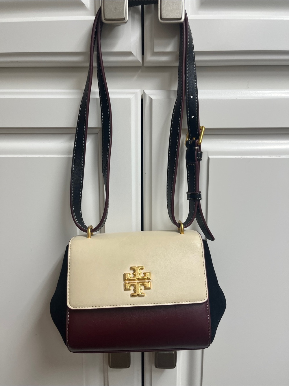 Tory Burch Cream, Burgundy & Black Crossbody Bag